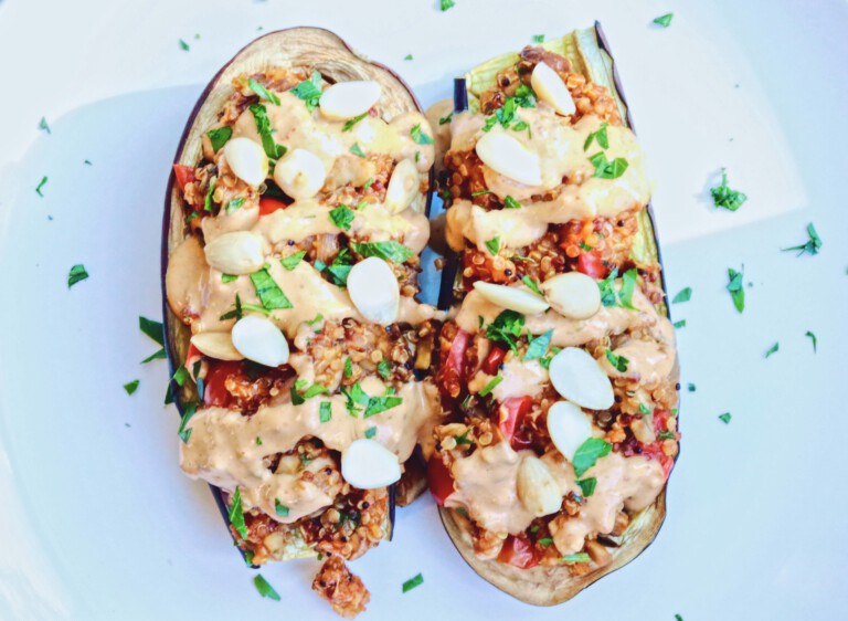 Vegan gevulde aubergines