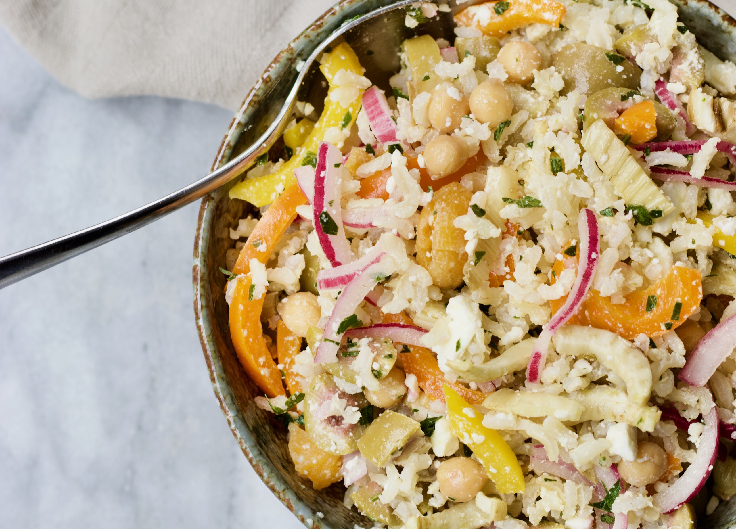 Lunch - rijstsalade met kikkererwten en feta